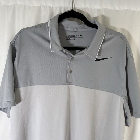 Nike Golf Polo Men's Large Grey Short Sleeve Standard Fit Dri-Fit 2 Tone Polyest - Picture 2 of 14